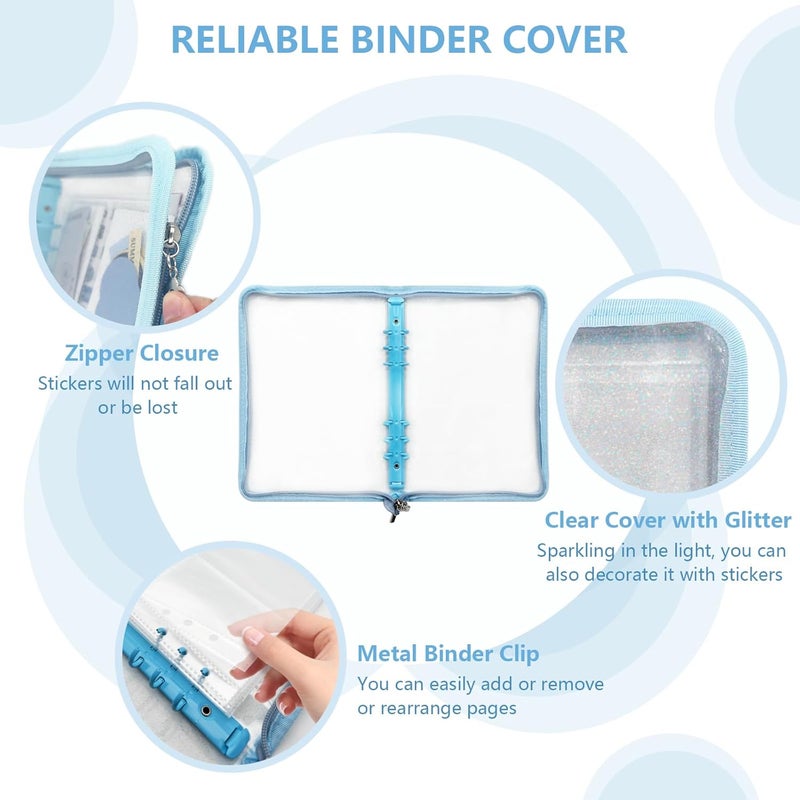 NOCAFI Sticker Organizer Binder Storage Book A5 Reusable Sticker Book Collecting Holder Display Album with 220 Pockets and Zipper Closure (Blue) - Image 2